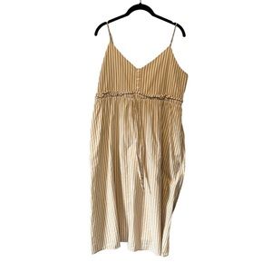 Anthropologie Line and Dot Cream Striped Sleeveless V-Neck Dress Size Large